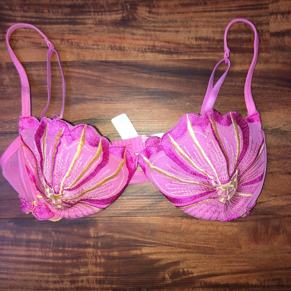 NWT 34B padded with cup embroidered pink bra